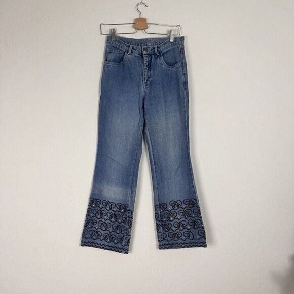 Vintage 90 Spiegel Life Denim Jeans 28” Waist Size 6 Boot Cut Flare Beaded Cuffs - Picture 1 of 10